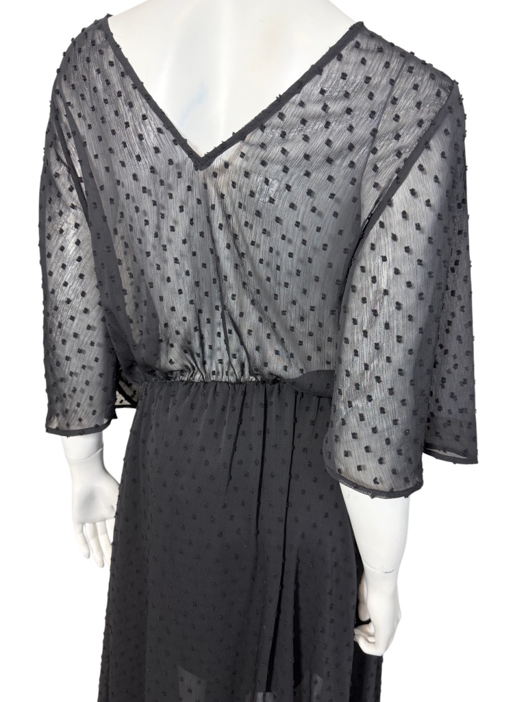 Mikuta Black Sheer Swiss Dot Kimono Sleeve Maxi Dress Size M Nwt — image 8 of 8